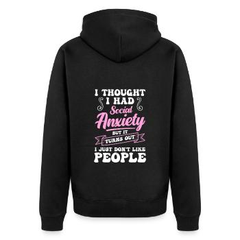 Schüchtern Verschwiegen - Unisex Premium Bio Zip Hoodie - Schwarz - Hinten - Nico (187cm)