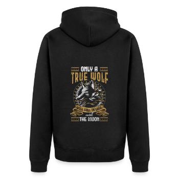 Wölfe Rudel Mond Natur - Unisex Premium Bio Zip Hoodie - Schwarz - Hinten - Nico (187cm)