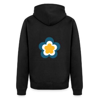 70er Jahre Blume Muster grün, Fasching, Karneval - Unisex Premium Bio Zip Hoodie - Schwarz - Hinten - Nico (187cm)