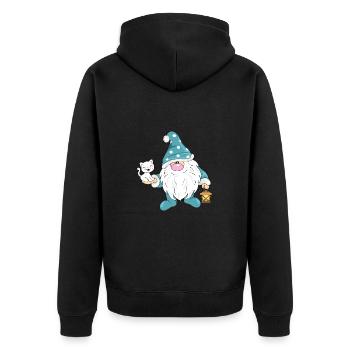 Funny Nordic gnome with a cute white cat - Unisex Premium Organic Zip Hoodie - black - Back - Nico (187cm)