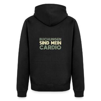 Buchungen Sind Mein Cardio - Unisex Premium Bio Zip Hoodie - Schwarz - Hinten - Nico (187cm)