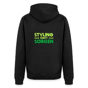 Styling Statt Sorgen - Unisex Premium Bio Zip Hoodie - Schwarz - Hinten - Nico (187cm)