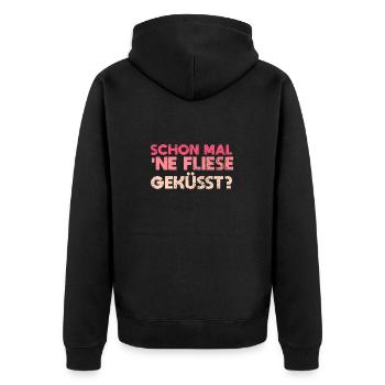 Schon Mal 'ne Fliese Geküsst? - Unisex Premium Bio Zip Hoodie - Schwarz - Hinten - Nico (187cm)