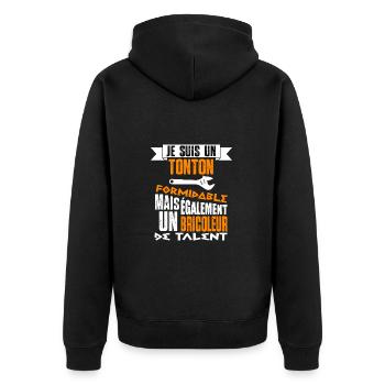 Maillot tonton bricoleur idée cadeau humour homme - Veste à capuche bio Premium Unisexe - noir - Dos - Nico (187cm)