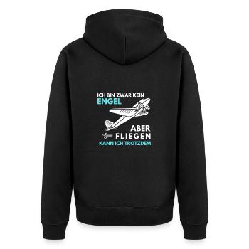 Fliegen kann ich trotzdem - Unisex Premium Bio Zip Hoodie - Schwarz - Hinten - Nico (187cm)