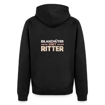 Bilanzhüter Statt Ritter - Unisex Premium Bio Zip Hoodie - Schwarz - Hinten - Nico (187cm)