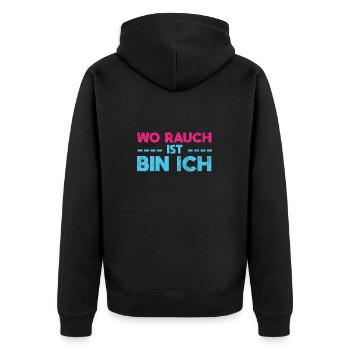 Wo Rauch Ist, Bin Ich - Unisex Premium Bio Zip Hoodie - Schwarz - Hinten - Nico (187cm)