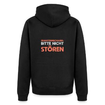 Quantenmechanik: Bitte Nicht Stören - Unisex Premium Bio Zip Hoodie - Schwarz - Hinten - Nico (187cm)