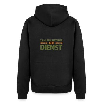 Zahlenflüsterer Auf Dienst - Unisex Premium Bio Zip Hoodie - Schwarz - Hinten - Nico (187cm)