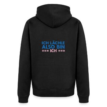 Ich Lächle, Also Bin Ich - Unisex Premium Bio Zip Hoodie - Schwarz - Hinten - Nico (187cm)