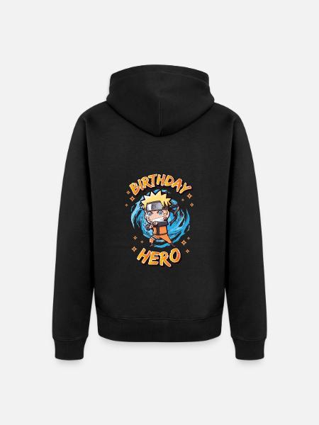 Naruto Shippuden Birthday Hero Chibi Design - Felpa con cappuccio ecologica premium unisex - nero