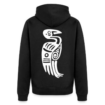 Weißer Stammesvogel - Unisex Premium Bio Zip Hoodie - Schwarz - Hinten - Nico (187cm)