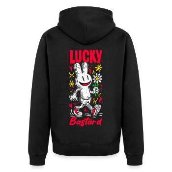 Hase Pop Art mit Blume - Unisex Premium Bio Zip Hoodie - Schwarz - Hinten - Nico (187cm)