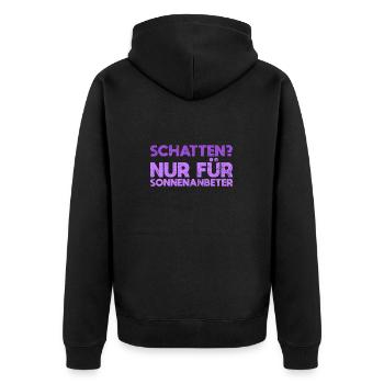 Schatten? Nur Für Sonnenanbeter - Unisex Premium Bio Zip Hoodie - Schwarz - Hinten - Nico (187cm)