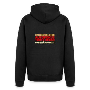 Kontinuierlicher Autofokus, Trotz Deiner... - Unisex Premium Bio Zip Hoodie - Schwarz - Hinten - Nico (187cm)