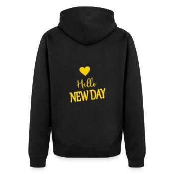 Hello new day - Unisex Premium Bio Zip Hoodie - Schwarz - Hinten - Nico (187cm)