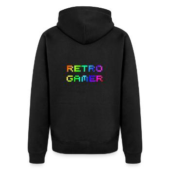 Retro Gamer | Videospiel | Gamer | Nerd - Unisex Premium Bio Zip Hoodie - Schwarz - Hinten - Nico (187cm)