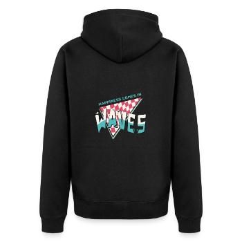 Le bonheur vient par vagues Summer Beach Retro Surf - Veste à capuche bio Premium Unisexe - noir - Dos - Nico (187cm)