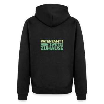 Patentamt? Mein Zweites Zuhause - Unisex Premium Bio Zip Hoodie - Schwarz - Hinten - Nico (187cm)