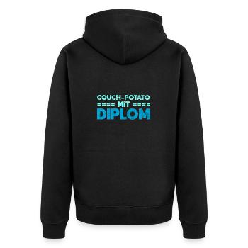 Couch-Potato Mit Diplom - Unisex Premium Bio Zip Hoodie - Schwarz - Hinten - Nico (187cm)