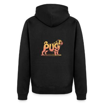 Pug - Cool Pet Dog Logo - Unisex Premium Organic Zip Hoodie - black - Back - Nico (187cm)