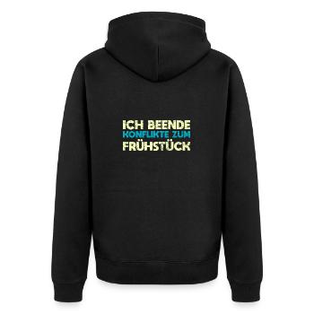 Ich Beende Konflikte Zum Frühstück - Unisex Premium Bio Zip Hoodie - Schwarz - Hinten - Nico (187cm)