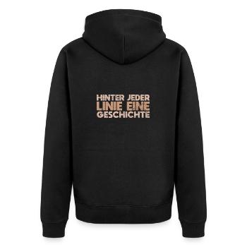 Hinter Jeder Linie, Eine Geschichte - Unisex Premium Bio Zip Hoodie - Schwarz - Hinten - Nico (187cm)