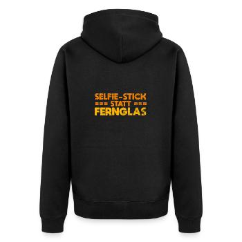 Selfie-Stick Statt Fernglas - Unisex Premium Bio Zip Hoodie - Schwarz - Hinten - Nico (187cm)