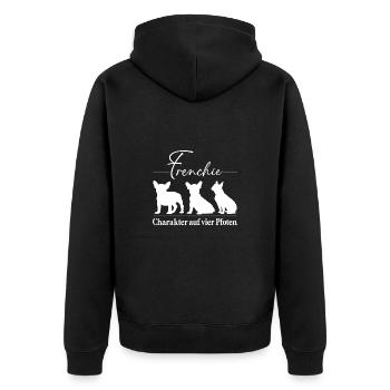 Frenchie Charakter auf vier Pfoten - Unisex Premium Bio Zip Hoodie - Schwarz - Hinten - Nico (187cm)