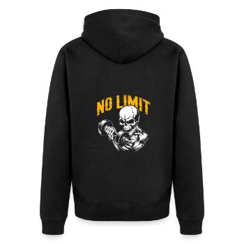 Bodybuilding Skull Workout and No Limit - Unisex Premium Organic Zip Hoodie - black - Back - Nico (187cm)