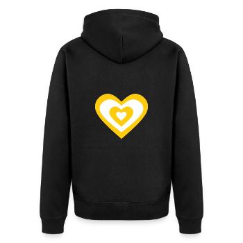 Valentinstag Herz gelb - Unisex Premium Bio Zip Hoodie - Schwarz - Hinten - Nico (187cm)