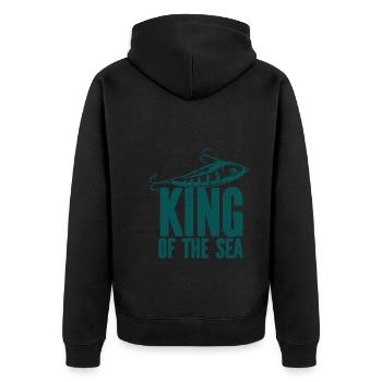 Angler Angelhaken Angelrute Sportfischer - Unisex Premium Bio Zip Hoodie - Schwarz - Hinten - Nico (187cm)