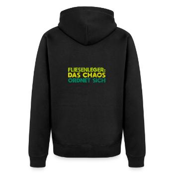 Fliesenleger: Das Chaos Ordnet Sich - Unisex Premium Bio Zip Hoodie - Schwarz - Hinten - Nico (187cm)
