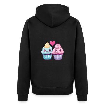 Muffin Paar Liebe Herz Lustig - Unisex Premium Bio Zip Hoodie - Schwarz - Hinten - Nico (187cm)