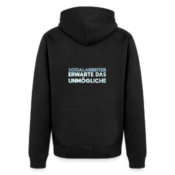 Sozialarbeiter - Erwarte Das Unmögliche - Unisex Premium Bio Zip Hoodie - Schwarz - Hinten - Nico (187cm)
