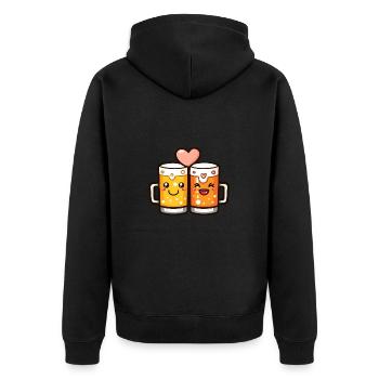 Bier Paar Liebe Herz Lustig - Unisex Premium Bio Zip Hoodie - Schwarz - Hinten - Nico (187cm)