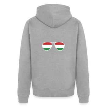 Ungarn Hungary Flagge Sonnenbrille Ungarisch - Unisex Premium Bio Zip Hoodie - Grau meliert - Hinten - Nico (187cm)