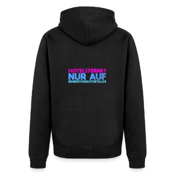 Hotelsterne? Nur Auf Bewertungsportalen - Unisex Premium Bio Zip Hoodie - Schwarz - Hinten - Nico (187cm)