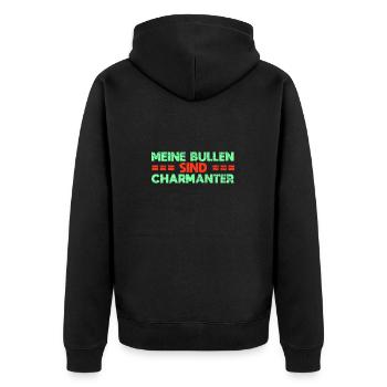 Meine Bullen Sind Charmanter - Unisex Premium Bio Zip Hoodie - Schwarz - Hinten - Nico (187cm)