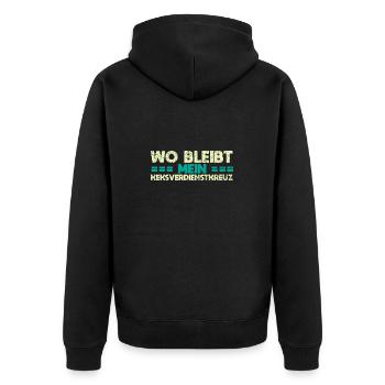 Wo Bleibt Mein Keksverdienstkreuz - Unisex Premium Bio Zip Hoodie - Schwarz - Hinten - Nico (187cm)