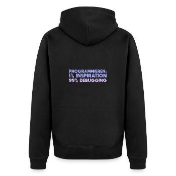 Programmieren: 1% Inspiration, 99% Debugging - Unisex Premium Bio Zip Hoodie - Schwarz - Hinten - Nico (187cm)