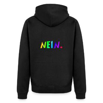 Nein | Nö | Lustig | Lachen | ablehnend - Unisex Premium Bio Zip Hoodie - Schwarz - Hinten - Nico (187cm)