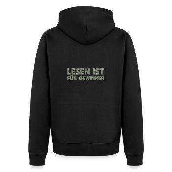 Lesen Ist Für Gewinner - Unisex Premium Bio Zip Hoodie - Schwarz - Hinten - Nico (187cm)