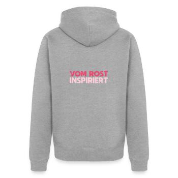 Vom Rost Inspiriert - Unisex Premium Bio Zip Hoodie - Grau meliert - Hinten - Nico (187cm)