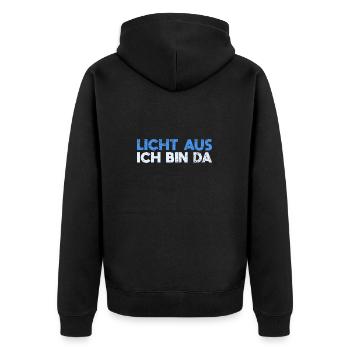 Licht Aus, Ich Bin Da - Unisex Premium Bio Zip Hoodie - Schwarz - Hinten - Nico (187cm)