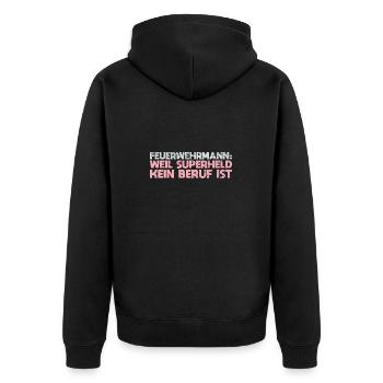 Feuerwehrmann: Weil Superheld Kein Beruf Ist - Unisex Premium Bio Zip Hoodie - Schwarz - Hinten - Nico (187cm)