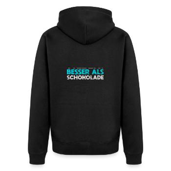 Weben: Besser Als Schokolade - Unisex Premium Bio Zip Hoodie - Schwarz - Hinten - Nico (187cm)