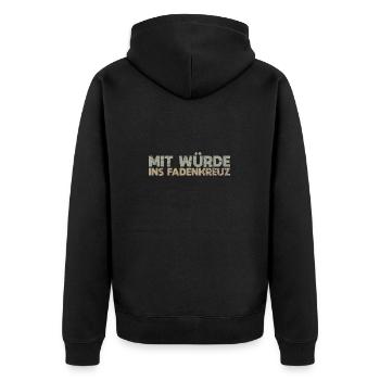 Mit Würde Ins Fadenkreuz - Unisex Premium Bio Zip Hoodie - Schwarz - Hinten - Nico (187cm)