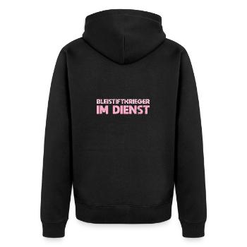 Bleistiftkrieger Im Dienst - Unisex Premium Bio Zip Hoodie - Schwarz - Hinten - Nico (187cm)