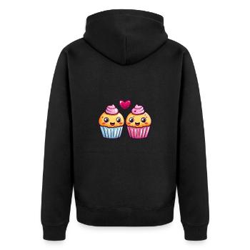 Cupcake Couple Love Heart Funny - Unisex Premium Organic Zip Hoodie - black - Back - Nico (187cm)
